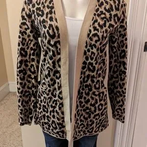 Crew Sweaters J Crew Leopard Print Open Front Cardigan With